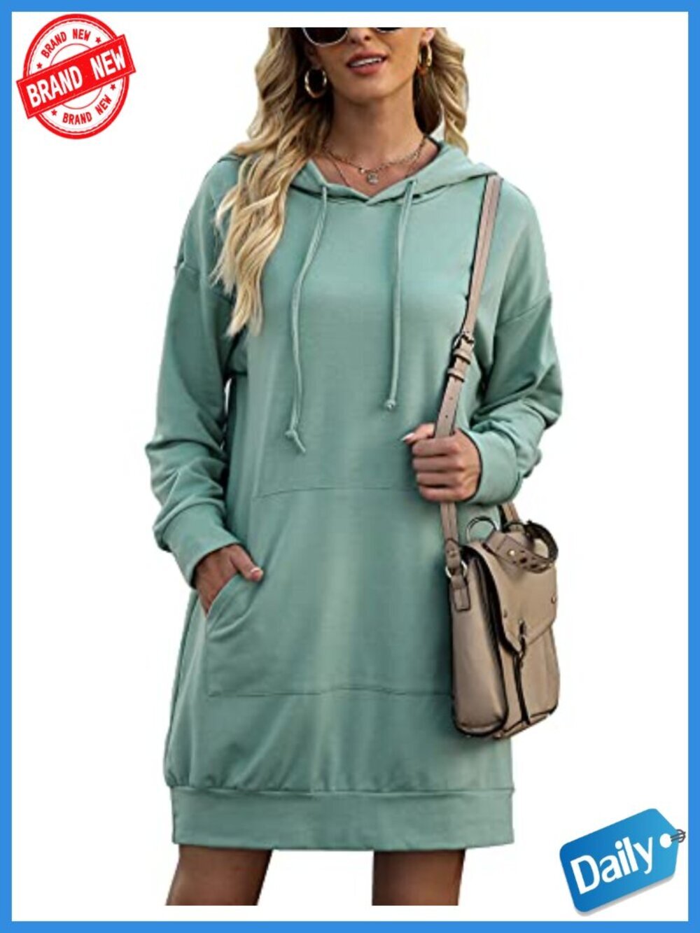 Oversized Hooded Sweatshirt Dress with Pocket Long Sleeve Tunic Pullover